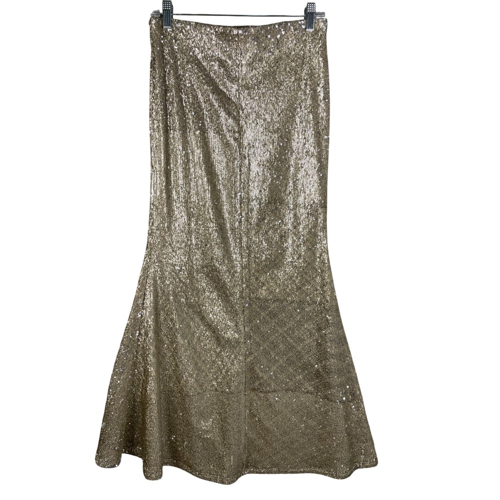 Line & Dot Maxi Skirt Womens Medium Gold Very Good Sequin Mermaid LS5085A-ANT